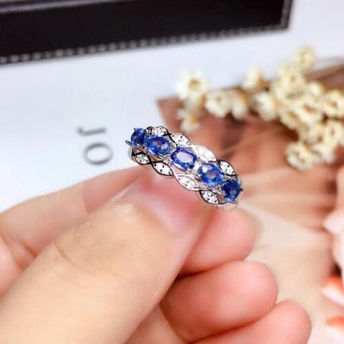 Natural Sri Lanka Sapphire S925 Sterling Silver Ring Birthstone Ring Ladies Blue Gemstone Fashion Pop Ring