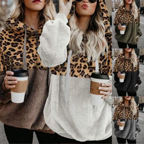Winter Women Plus Fleece Hoodie Sexy Leopard Zipper Sweatshirt Long Sleeve Hooded Pullover 2021 Plus Size Women S-5XL