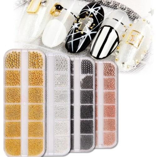 1 Box Micro Balls 0.8mm-3mm Crystal Nail Caviar Beads Stainless Steel Caviar Rose Gold Sliver 3D Nail Art Decorations Rhinestone