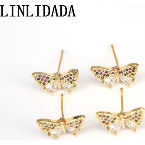 10Pairs,Shiny CZ Micro Paved Small Butterfly Stud Earring Gold Earrings For Women Fashion Wedding Party Jewelry