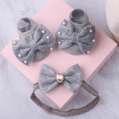 2 Pcs/Set Baby Headband Socks Set Lace Flower Baby Girl Hairbands Anti-Slip Baby Floor Socks Newborn Gifts Baby Hair Accessories