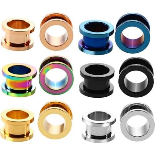 2PCS Ear Piercing 316L Surgical Steel Ear Flesh Tunnel Plugs Hollow Screw Ear Expander Gauge Body Piercing Jewelry