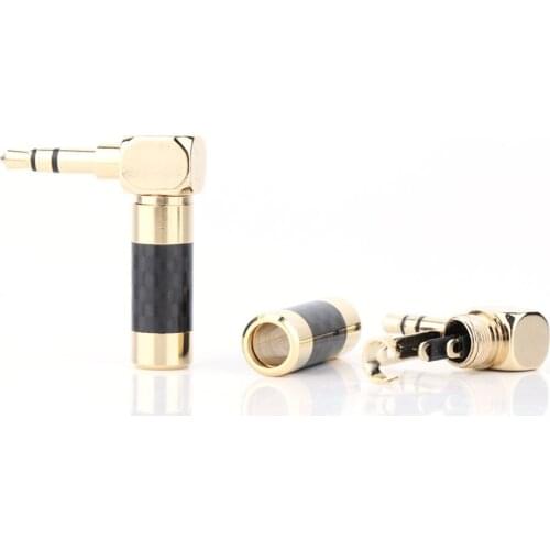 HP102 Copper Gold Plated Carbon Fiber Right Angle Angled Stereo 3.5mm Stereo Mini Jack Plug Connector Right angle 2PCS