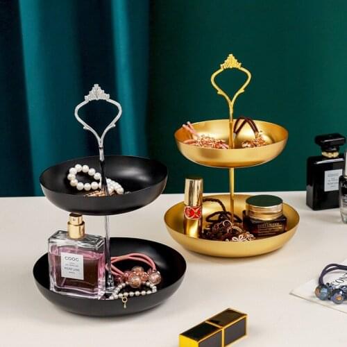 2 Tiers Metal Storage Rack Fruit Dessert Snacks Tray Stand Cosmetics Jewelry Organizer Holder Home Decor Storage Shelf Craft
