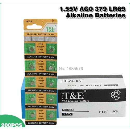 200pcs/pack AG0 LR69 LR521 379A Button Batteries SR521SW D379 Cell Coin Alkaline Battery 1.55V V379 SR63 For Watch Toys Remote
