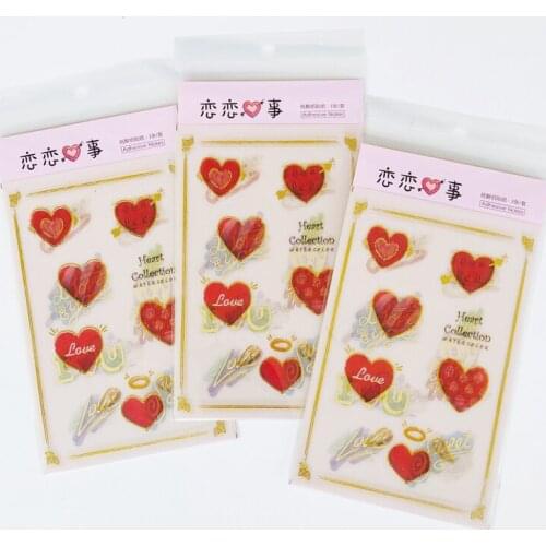 3 Sheets/Pack Love and Heart DIY Golden Bling Paper Decorative Stickers Stick Label