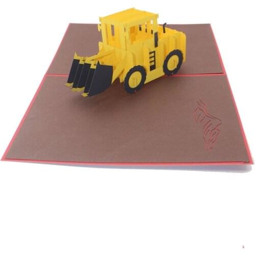 3D Laser Cut Handmade Bulldozer pushdozer Paper Invitation Greeting Card Postcard Boy Birthday Party Bussiness Creative Gift