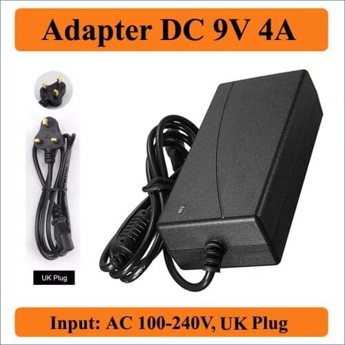 9V 4A UK Plug AC DC Adapter 1PCS High quality AC100-240V Switching Power Supply adapters Reverse DC9V 4000mA 5.5mm x 2.1mm-2.5mm