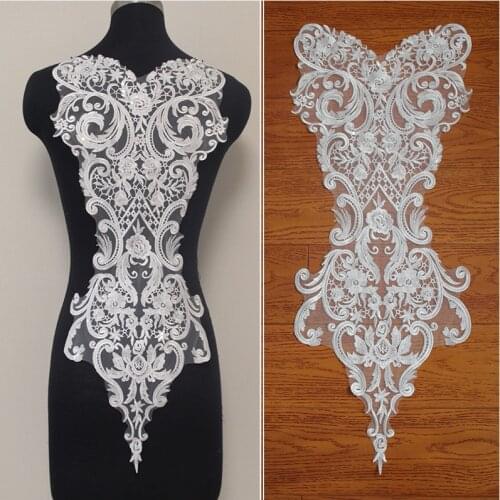 Large Size Off White Embroidery Fashion Wedding Dress Back Decal Lace Patch Embroidery Lace Applique
