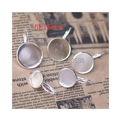 Free ship! Silver plated 100piece 16mm Round Cabochon Setting Leverback Hook Stud Earing blanks and base trays bezel