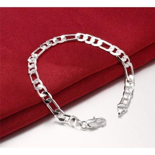 6MM Silver Color Figaro Chain Bracelet Fashion Mens Jewelry Father Brother Gifts Low Price Wholesale Drop Shipping