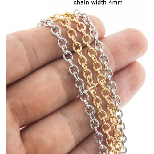 4mm Width Stainless Steel Chain For Jewelry Making Rolo Link Thick Chain Gold Silver Color With Circle Clasp Wholesale