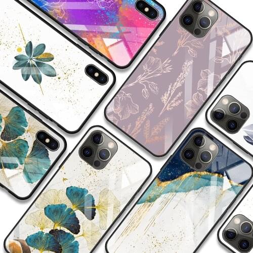 Phone case For iphone 12 11 pro max 12 mini xs max xR X 8 7 6S Plus SE Bumper glass Fundas caso Gold Foil Art Print Luxury
