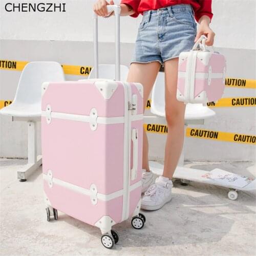 CHENGZHI 20"22"24"26Inch Korean Retro girls Rolling Luggage Spinner ABS Students Travel Suitcase Sets Women password Suitcase