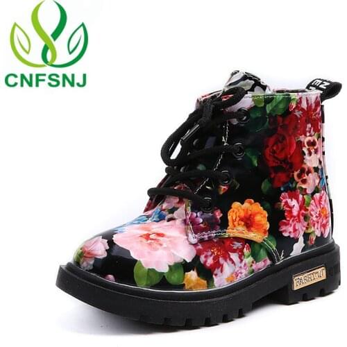CNFSNJ Cute Girls Boots 2019 New Fashion Elegant Floral Flower Print Kids Shoes Baby Martin Boots Casual Leather Children Boots