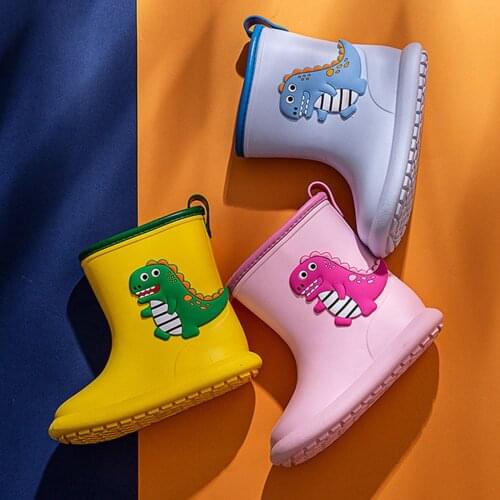 Children Rain Boots Baby Toddler Boys Girls Rubber Waterproof Kids Wellies Wellington Splash Non-Slip Cartoon Dinosaur 2021 New