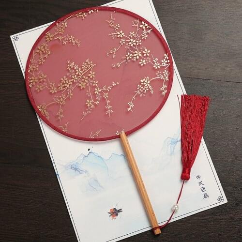 Chinese fan with handle and tassel Hanfu bronzing palace fan through fan