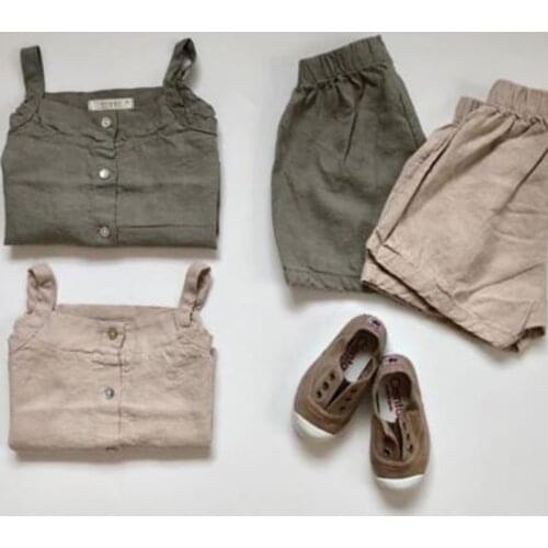 Baby Clothes Set New Summer Newborn Girls Casual Sleeveless Sling Vest Tops +Shorts Two Piece Children Cotton Linen Clothes Suit