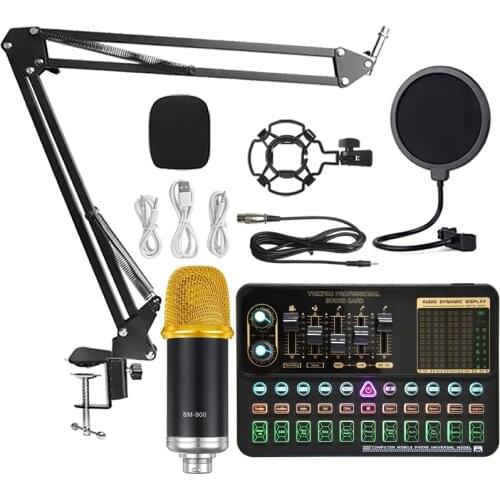 Condenser Microphone Bundle Sound Card Kit with Adjustable Mic Suspension Scissor Arm Professional Studio Wireless Karaoke MIC