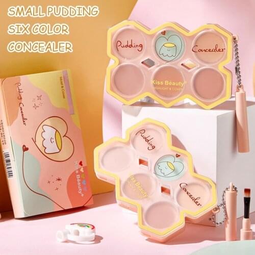 6-Color Concealer Portable Matte Cream Pan Cover up Spots Eye Bag & Dark Eye Circle Foundation Cosmetics for Daily Adult