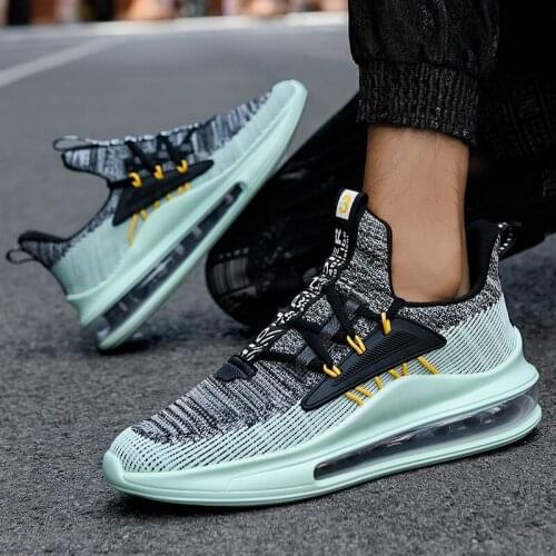 Large Size Summer Air Cushion Running Man Shoes Sneakers Mens Sport Shoes Men Sports Shoes Green Gray Basket Homme Tennis D-566