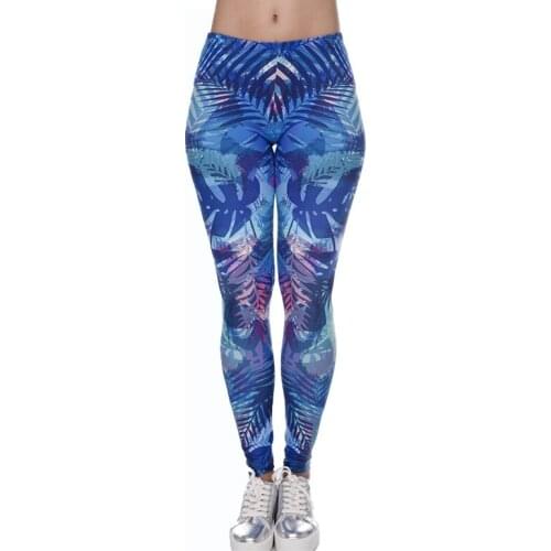 Women Streetwear New Fashion Legging Mix Color Printing Ladies Blue Leaf leggins Slim High Waist Leggings Woman Skinny Pants