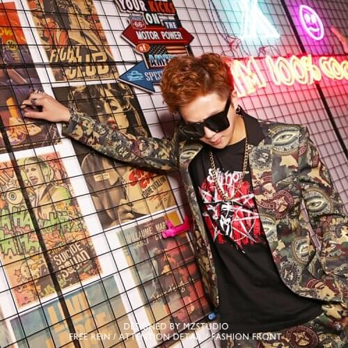 Hot Summer New Male Singer Blazer Dj Nightclub Ds Hip Hop Rocky Camouflage Suits Men Fashion Costume Suit Large Size Jacket A367