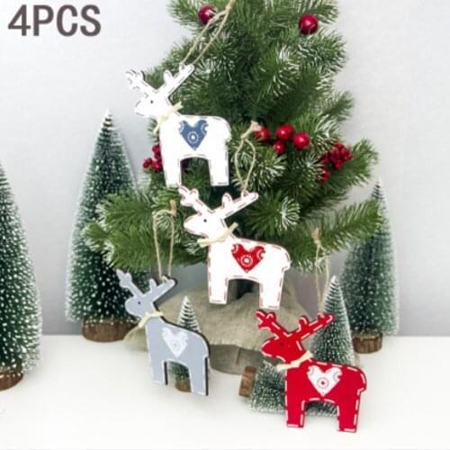 Lucia Crafts 4 Pcs/lot Cute Elk Wood Pendant Ornament For Home Christmas Tree Decor 2020 I0216