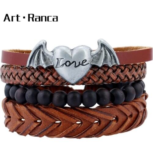 Fashion Bat Wings Love Suit Leather Bracelet Mens and Womens Bracelets Knitted Tibetan Silver Bracelet