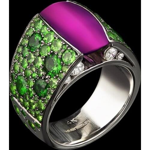 Modyle Large purple Stone Ring For Women Wedding Gift Luxury Jewelry Silver Color Green Cubic Zirconia Ring