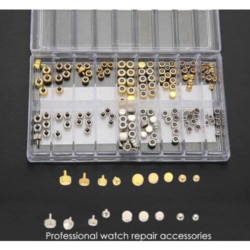 Watch Crown Parts Set Lot Replacement Assorted Gold & Silver Dome Flat Head Watch Accessories Repair Tool Kit For Watchmaker kit