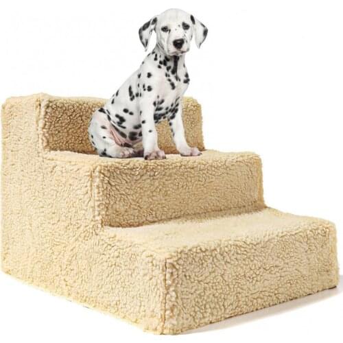Small Pet Cats Dogs 3 Steps Stair Ramp Sofa Anti-slip Climbing Ladder with Cover