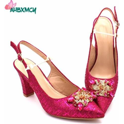 New Arrival African Party Shoes Without Bag Set in Fuchsia Color Fashion Sandals Wedding Italian Shoes Not Matching Bag Set