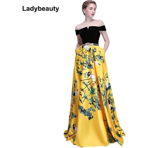 2018 New Flower Pattern Evening Dress Long Vintage Prom Party Dresses Evening Gown Women Formal Occasion Dress