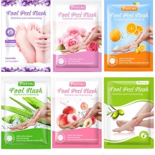 PUTIMI 6Pair Exfoliating Foot Mask Remove Dead Skin Whitening Foot Peeling Mask for Legs Pedicure Socks Moisturizer Foot Patches