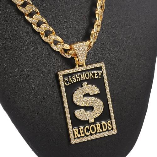 Necklace for Men Women Hip Hop Dollar Sign Brand Pendant Necklace Miami Gold Cuban Link Chain Iced Out Bling Mens Jewelry Choker