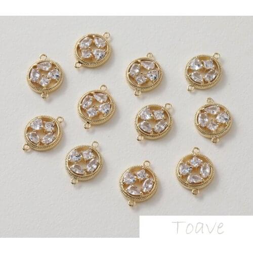 14K Gold Plated round Double Hanging Zircon DIY Beading Bracelet Ear Stud Material Accessories 2pcs