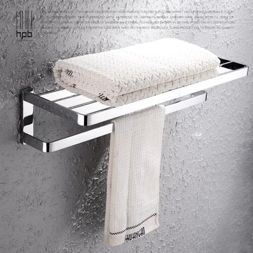 BULUXE Luxury Brass Chrome Towel Rack Hanger Holder With Bar Bath Shelf Wall Mounted Double Tier Bathroom Accessories HP7705