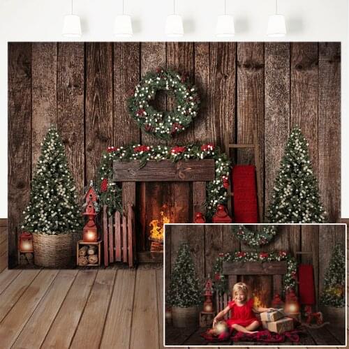 Christmas Photography Background Christmas Tree Fireplace Wooden Board Backdrop Children Party Decorations Banner Photo Studio