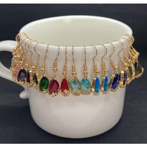 Glass Crystal Earrings Luxury Drop-shaped Metal Base Hollow Carved Inlaid Crystal Elegant Rhinestone Earrings Wedding Jewelry