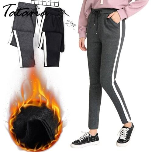 Striped Velvet Warm Pants Winter Womens High Waist Skinny Winter Warm Pants For Women Elastic Trousers Stretch Pencil Pants