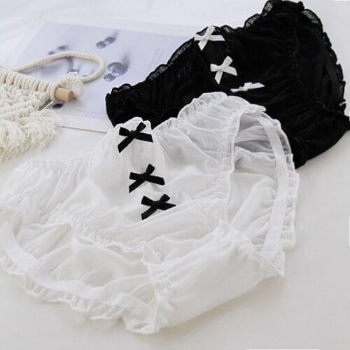Lolita Cute Cartoon Bow Girls Underwear Lace String Soft Breathable Animal Print Seamless Panties Women Briefs Lingerie