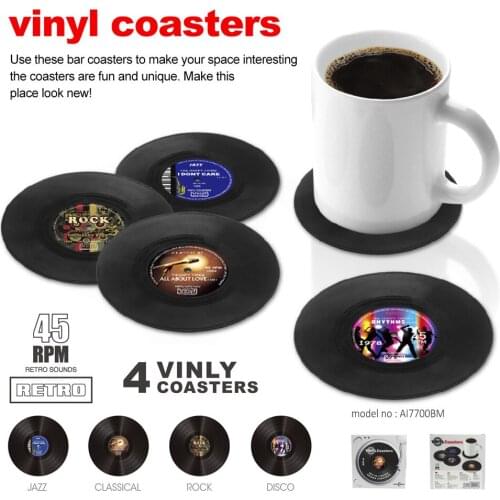 Vinyl Record Table Mats Drink Coaster Table Placemats Creative Coffee Mug Cup Coasters 4 PCS Heatresistant Non Slip Pads Amiable