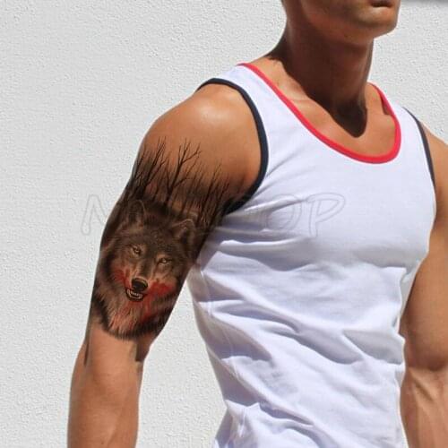 Temporary Tattoo Stickers Black Forest Fierce Wolf Fake Tatto Waterproof Tatoo Back Leg Arm Belly Big Size for Women Men Girl