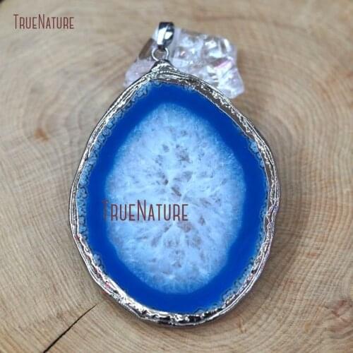 High Grade Natural Large Blue Lace Agates Druzy Pendants Findings Gun Black Finish Copper Jewelry Approx 70 mm PM7491