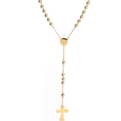 Long cross pendant necklaces Stainless steel female jewelry beads cross necklaces fashion female charm chain wholesale jewelry