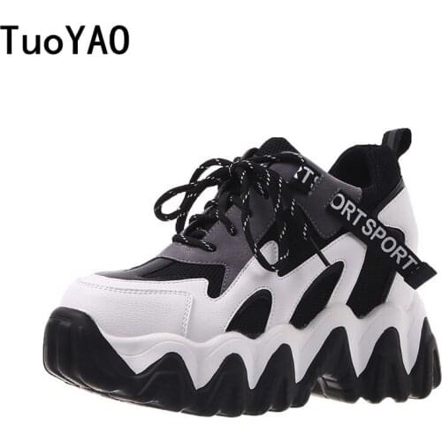 Women Shoes Design Thick Sole 7.5CM Fashion Women Soft Leather High Platform Sneakers Walking Sports Chunky Shoes Zapatos Mujer