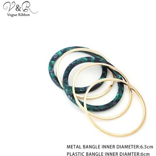 Round Gold Acetate Bangle Bracelet Set by 6pcs Fashion Jewelry Bracelet Gold Filled Bangle Bridesmaid Boucle Doreille Femme 2020