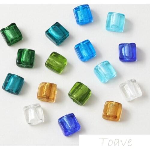 Domestic Square Retro Straight Hole Colored Glass Beads DIY Ear Stud Beaded Necklace Bracelet Material Accessories 10pcs