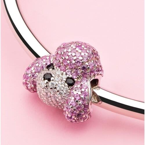ATHENAIE 925 Sterling Silver Mixed CZ Elegant Poodle Puppy Dog Charms Animal Bead For Bracelet